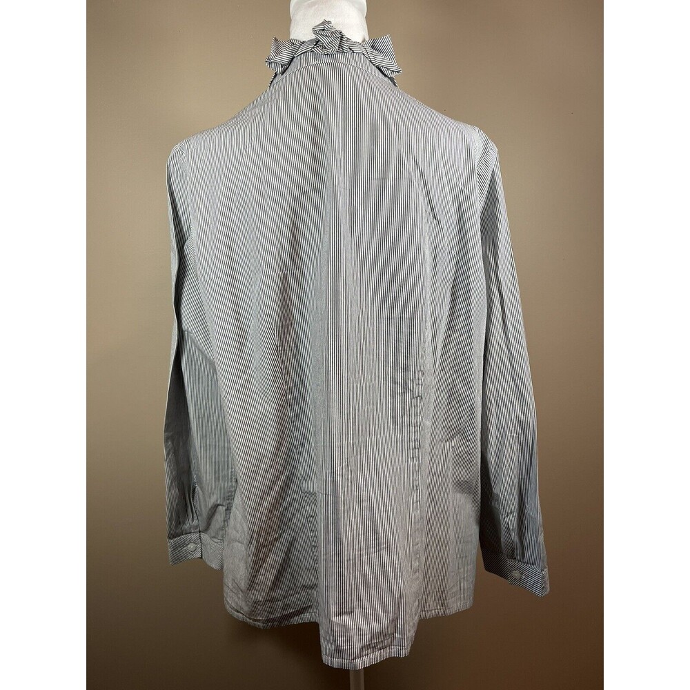 Talbots Women’s Blue White Pinstripe Ruffle Collar Button Front Blouse Size 1X - Picture 2 of 9